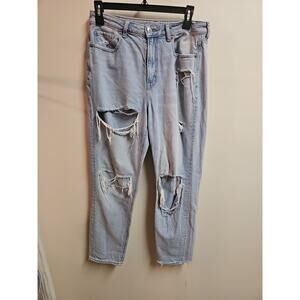 American Eagle Women's High Waisted Distressed Mom Denim Jeans Size 6 Blue